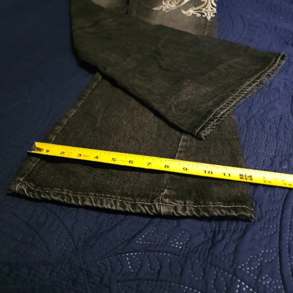 Embroidered Flare Jeans Charcoal Wash Button Flap Pockets W28 Good Condition - Picture 6 of 8